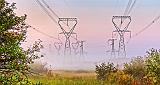 Transmission Towers In Sunrise Ground Fog_45951-3
